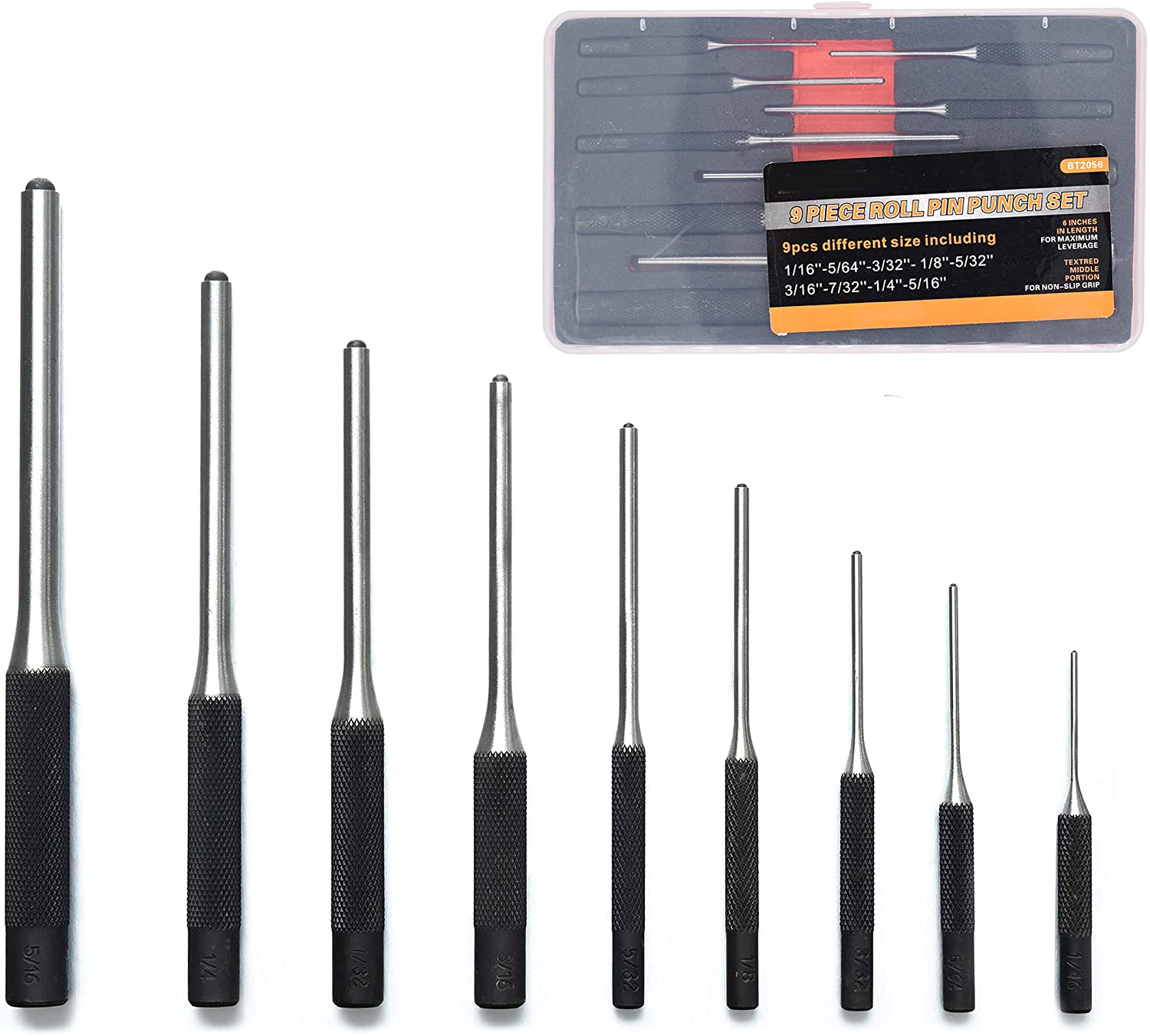 9 Pcs Durable Steel Roll Pin Punch Set,Professional Multi Size Round H –  Bangrui Tools
